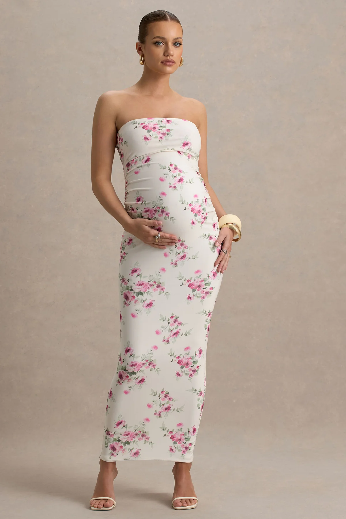Juniper  Cream Floral Strapless Maternity Maxi Dress