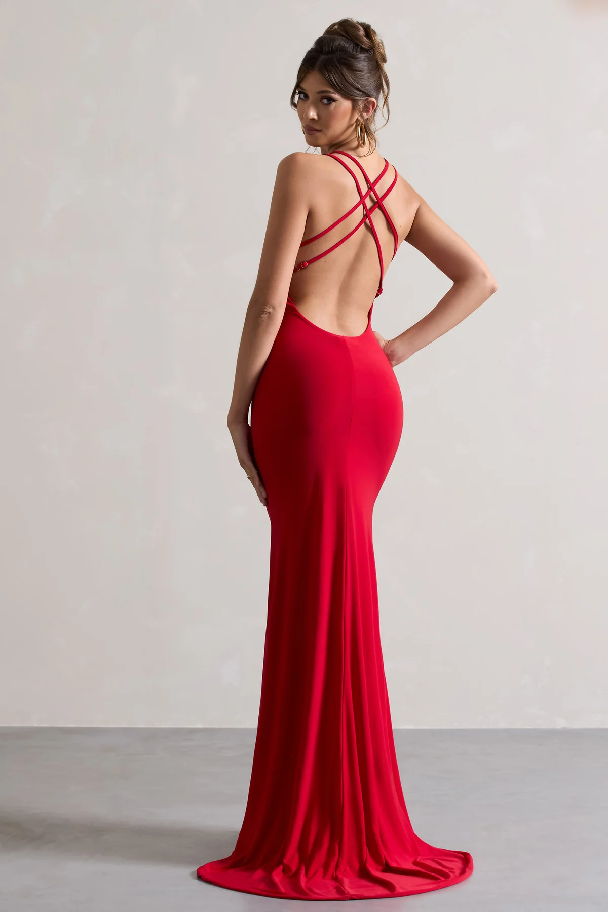Lucky Day  Red Cross Over Back Fishtail Maxi Dress